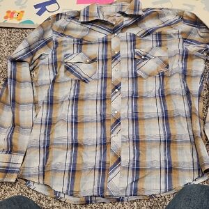 Men's Blue and Brown Plaid Shirt. Size Large